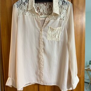 Miss Me Cream Lace Long Sleeve Blouse